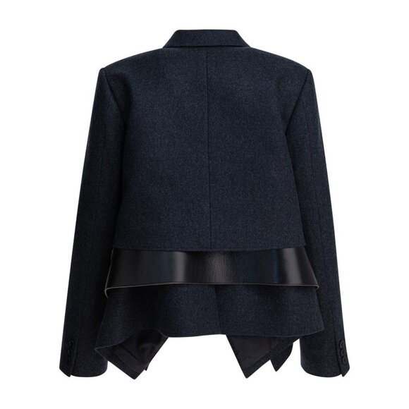 Sacai Wool And Leather Coat Tag Size 1 Women - Picture 2 of 4